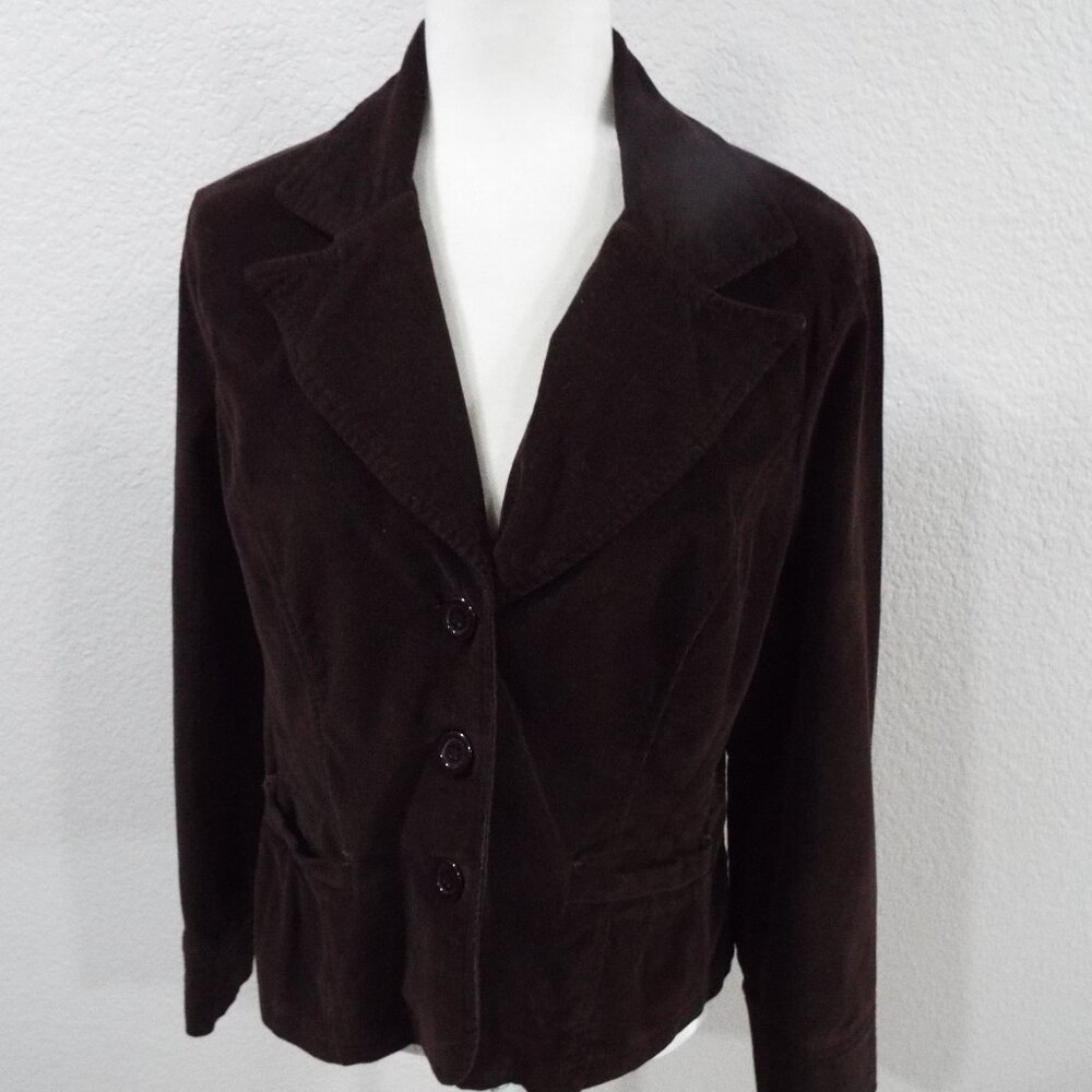 JKLA California Women's Chocolate Brown Corduroy Fitted Three Button Blazer Lg